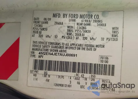 2010 Mercury Mountaineer Premier from USA, damaged, VIN 4M2EN4JE7AUJ00691